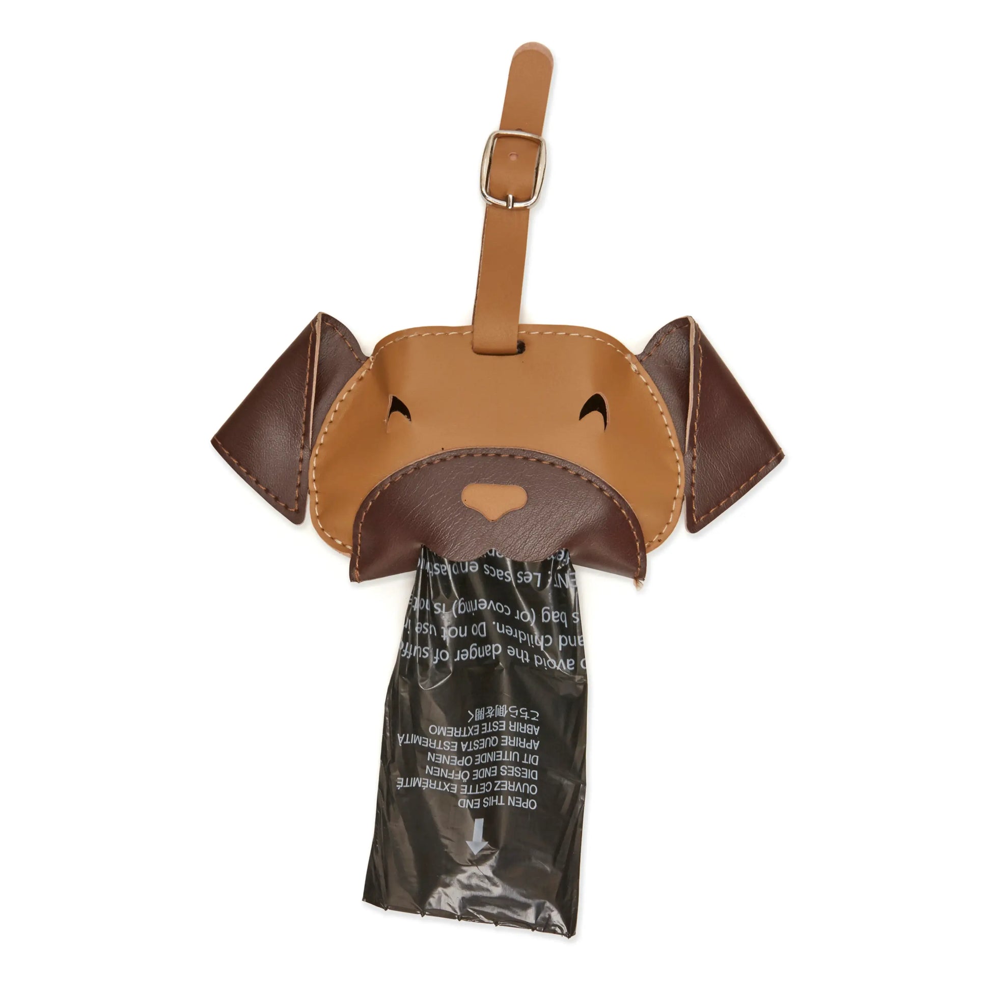 Porte-sacs à déjections en cuir synthétique design ludique tête de chien