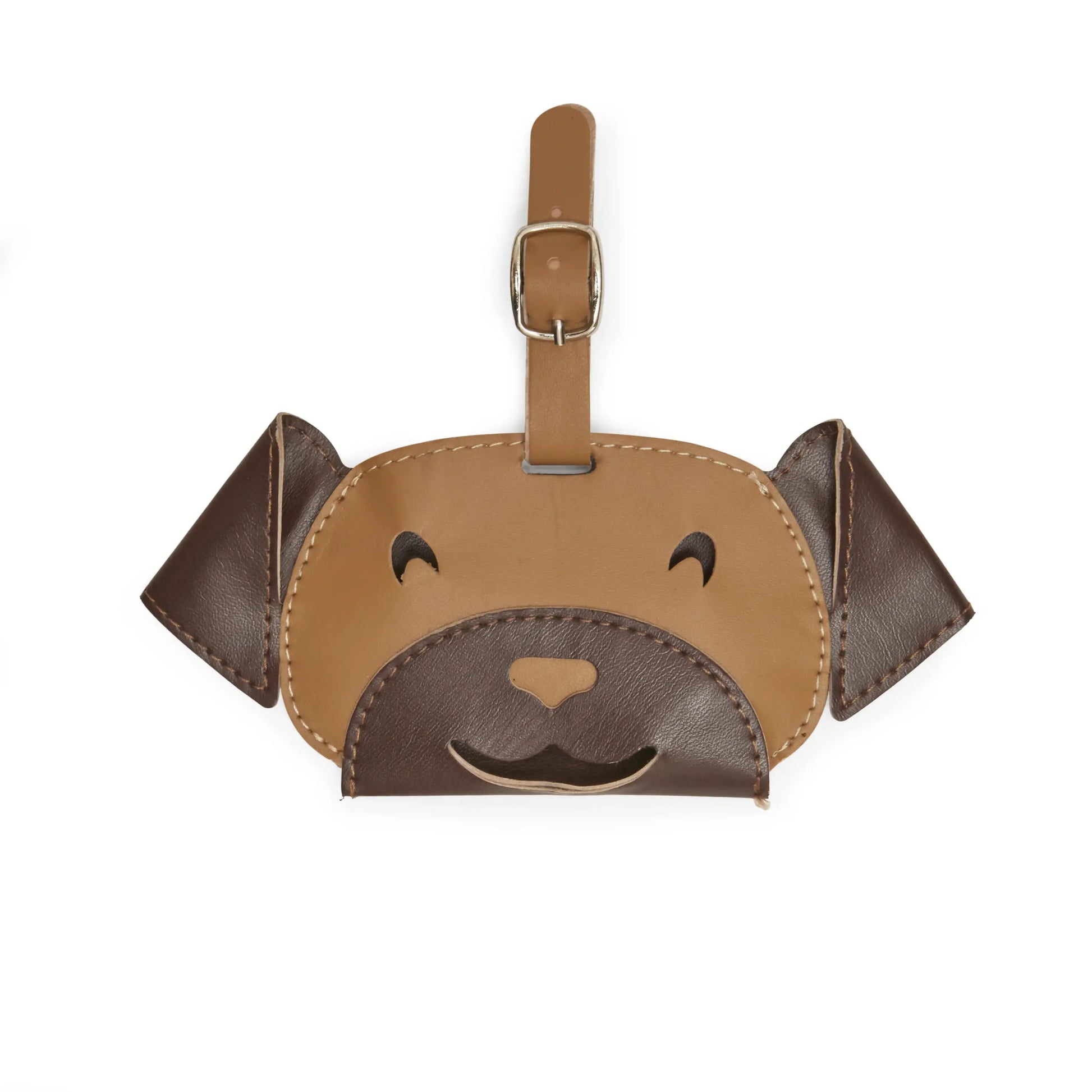 Porte-sacs à déjections en cuir brun forme chien ludique
