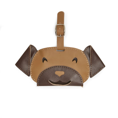 Porte-sacs à déjections en cuir brun forme chien ludique