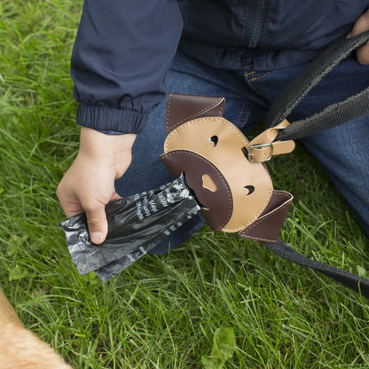 Porte-sacs à déjections en cuir synthétique design ludique tête de chien