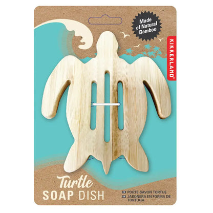 Porte-savon tortue en bambou naturel à finition bois clair, 3 fentes drainage, plus consciente