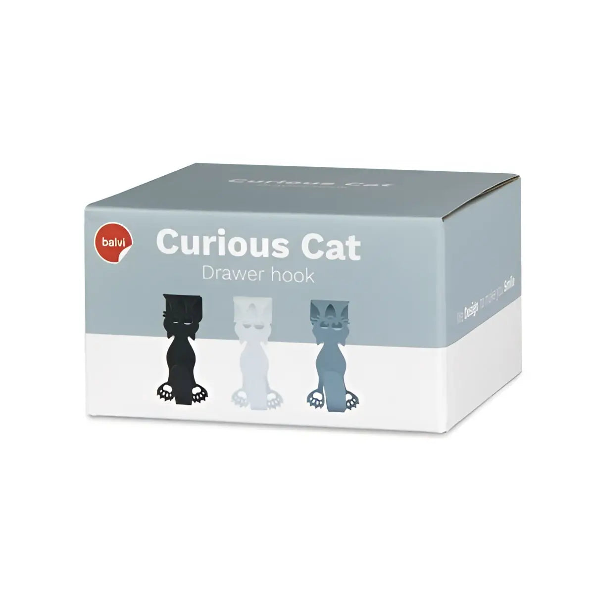 Crochet tiroir Curious Cat en métal noir, blanc et bleu, finition soignée et qualité durable