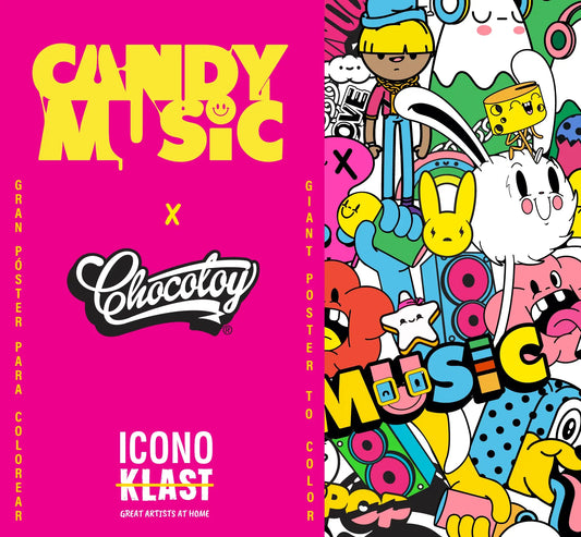 Affiche géant à colorier Candy Music avec personnages cartoon roses et jaunes