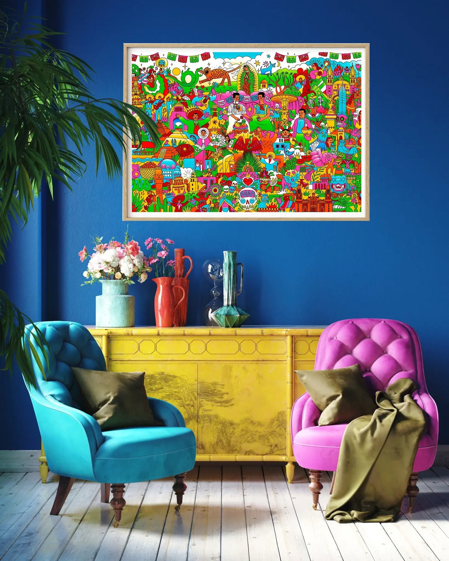 Affiche géant à colorier mexican posada avec folklore mexicain coloré