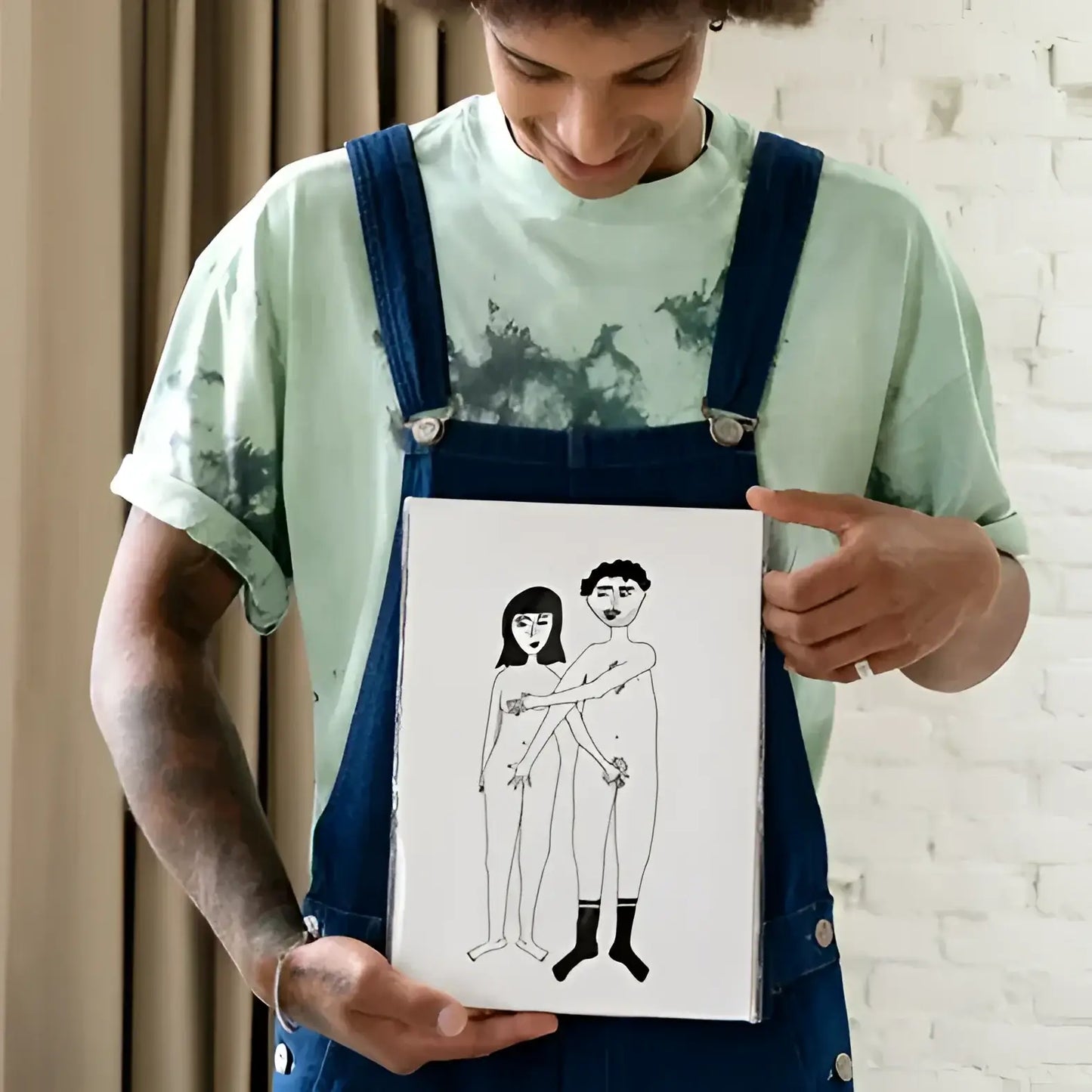 Poster naked couple A4 : dessin énigmatique de couple nu sur toile