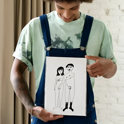 Poster naked couple A4 : dessin énigmatique de couple nu sur toile