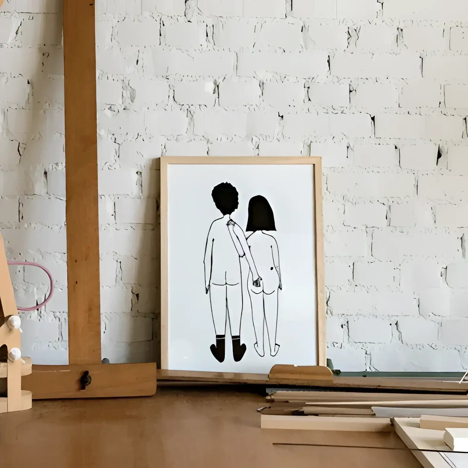 Poster naked couple back en A4, touche poétique nue de dos