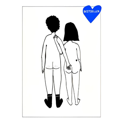 Illustration nue couple dos poster A4 touche poétique