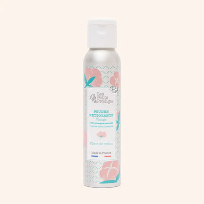 Poudre nettoyante visage fleur de coton en flacon métallique rose floral
