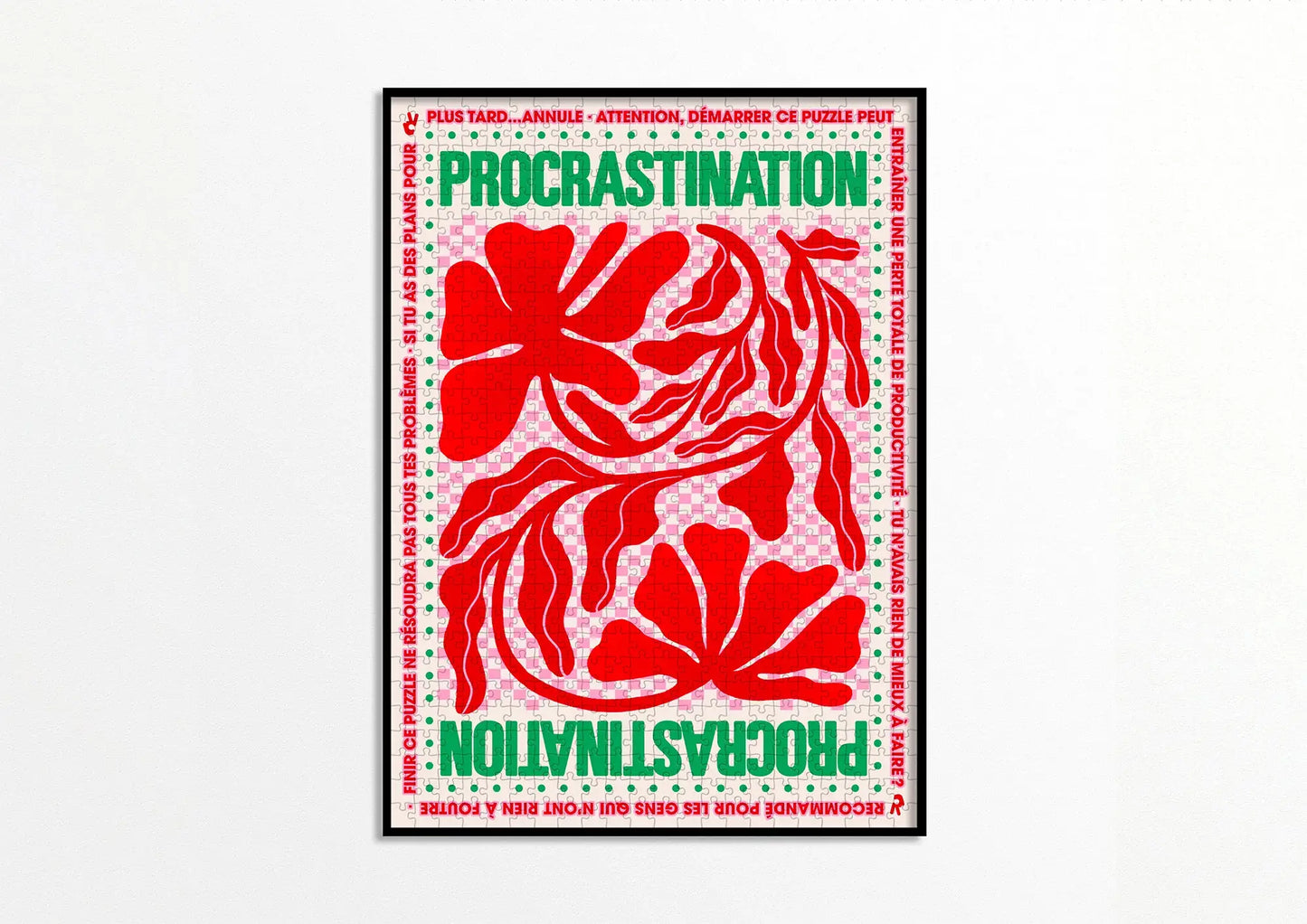 Puzzle Procrastination: affiche puzzle 100 pièces rouge-vert florale en joie simple dassembler