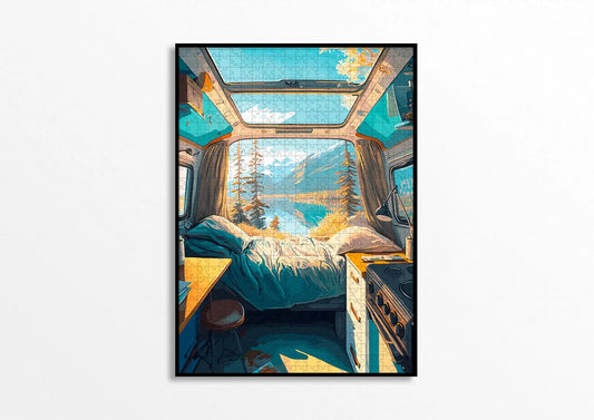 Puzzle Van Life 1000 pièces : vie nomade en œuvre d’art teal et jaune