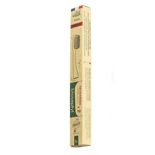 Brosse à dents Recharge Edith Medium en plastique recyclé avec deux recharges dans la boîte