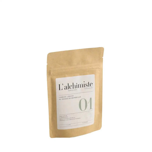 Pochette naturelle Recharge Lessive Liquide 1L pour linge délicat avec Marseille soap