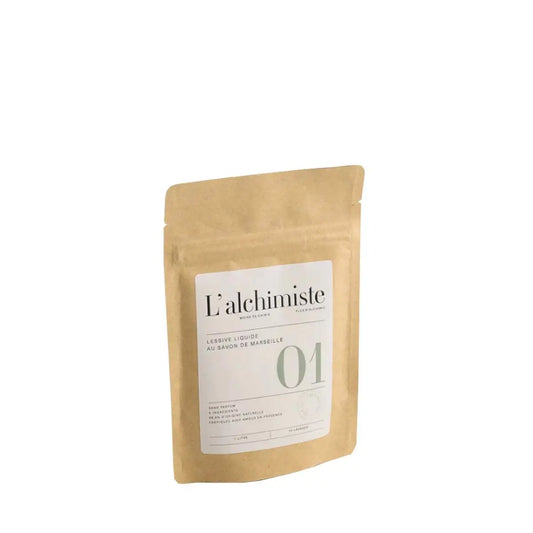 Sachet recharge lessive liquide L’alchimiste 1L au savon de Marseille, lessive écologique