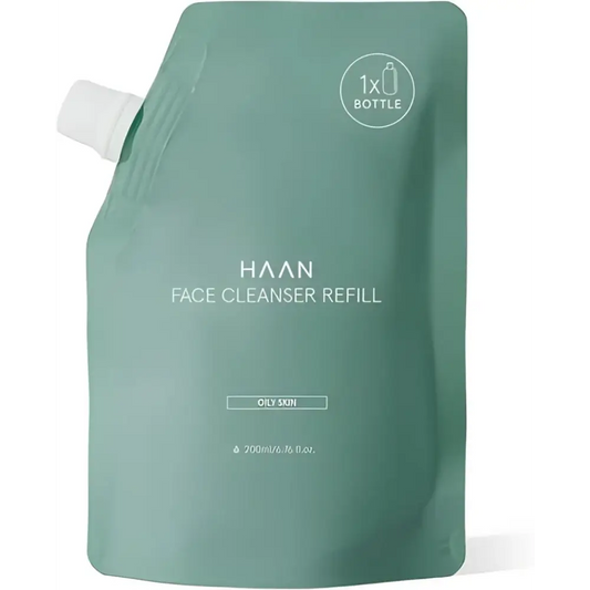 Recharge pour nettoyant visage peau grasse 200 ml, pouch vert pour peaux grasses