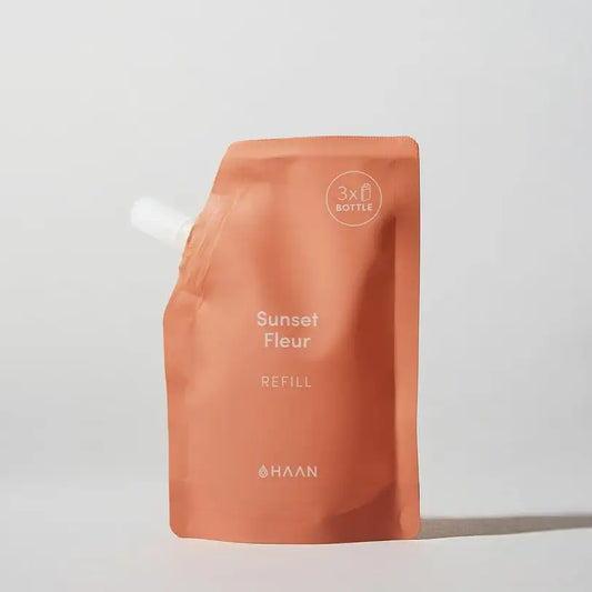 Recharge pour savon mains aux probiotiques Sunset Fleur avec pouch orange et bec blanc