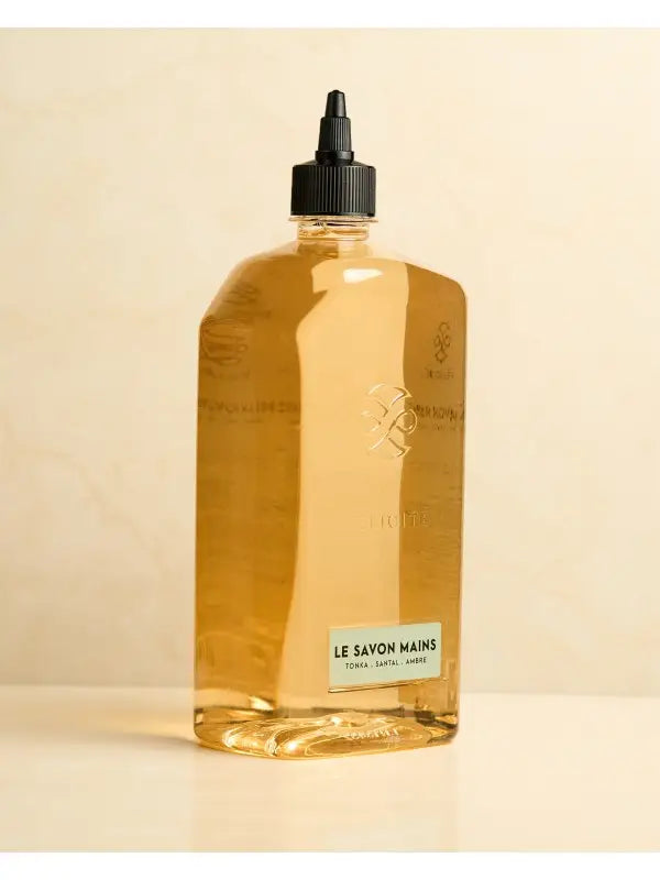 Recharge savon main liquide tonka santal ambre 1000mL en flacon pompe transparent