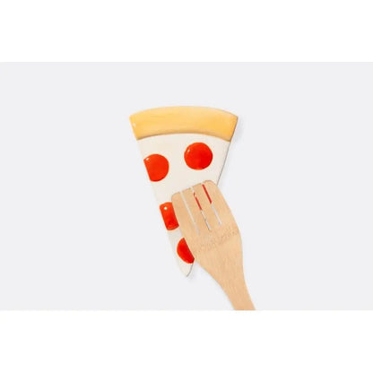 Tranche de pizza aux toppings rouges sur fourchette bois Repose Cuillère Pizza, idée cadeau rétro original