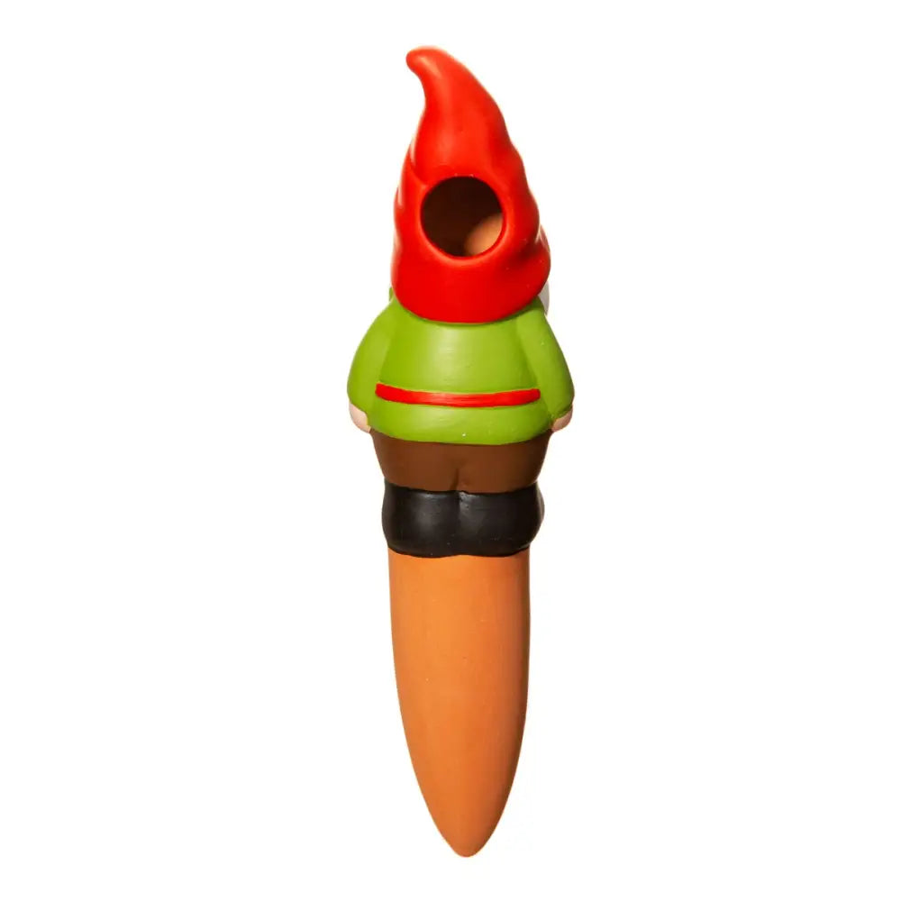 Gnome en terre cuite avec design ludique, diffuse l’eau progressivement, sur une tige orange