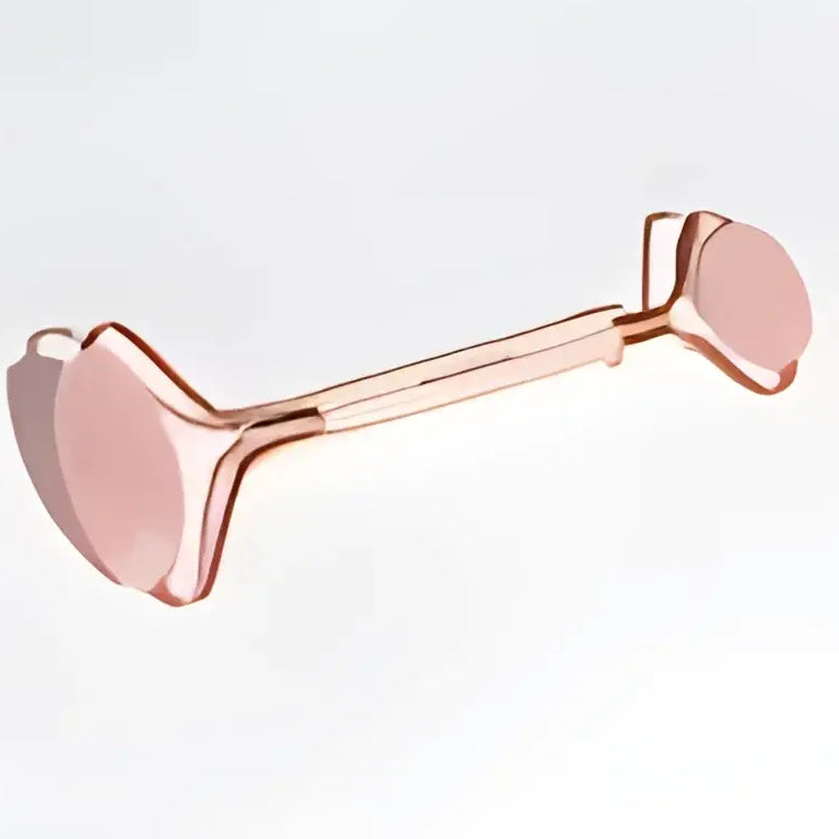 Facial massage roller quartz rose couleur or rose avec deux têtes ovales pour roller quartz rose