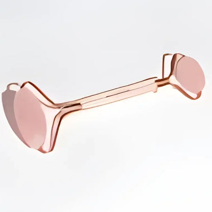 Facial massage roller quartz rose couleur or rose avec deux têtes ovales pour roller quartz rose