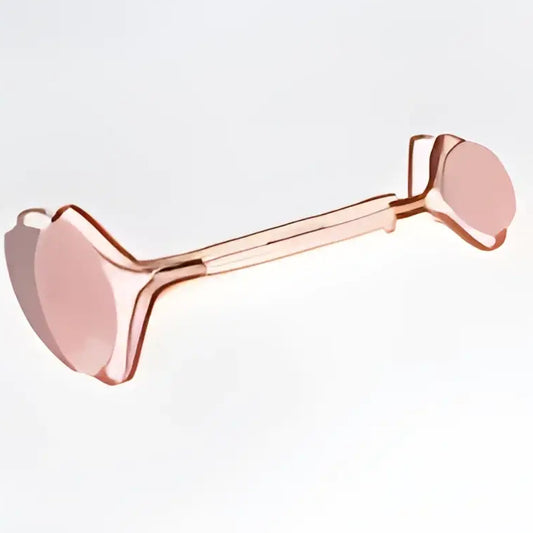 Facial massage roller quartz rose couleur or rose avec deux têtes ovales pour roller quartz rose