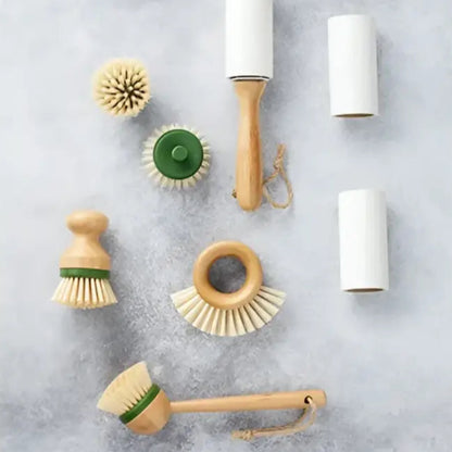 Rouleau à vêtements écologique avec manche en bambou et brosses naturelles, seul geste