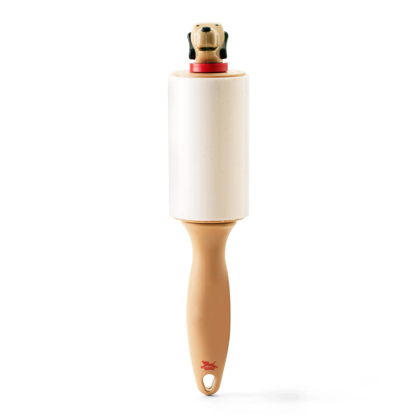 Rouleau anti poils tête de chien beige avec accent rouge, compagnon idéal