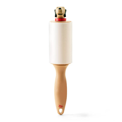 Rouleau anti poils tête de chien beige avec accent rouge, compagnon idéal