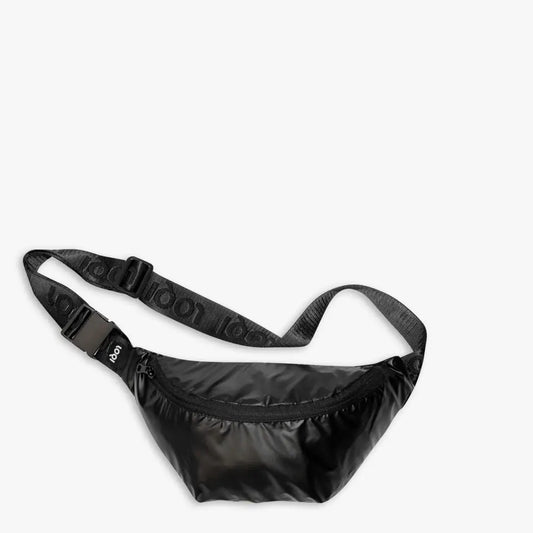 Sac banane noir métallisé water-resistant avec boucle et sangle ajustable
