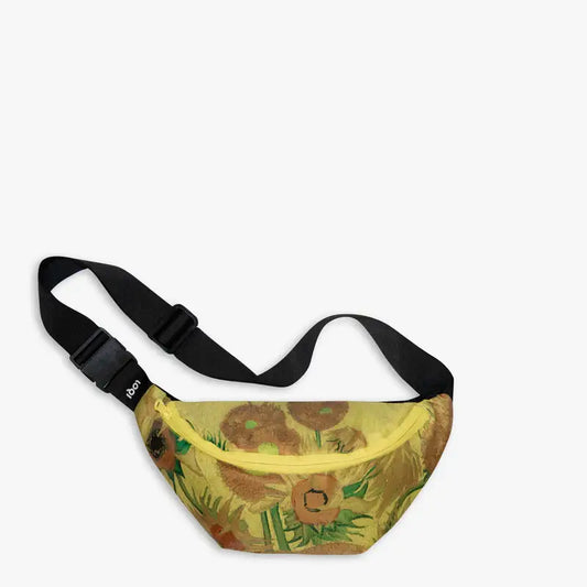 Sac banane noir Vincent Van Gogh Sunflowers avec zip jaune et design vibrant