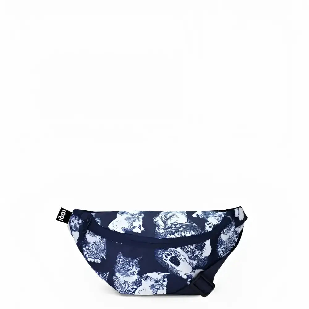 Sac banane dark blue avec illustrations de chats blancs, parfait pour le monde félin apporte