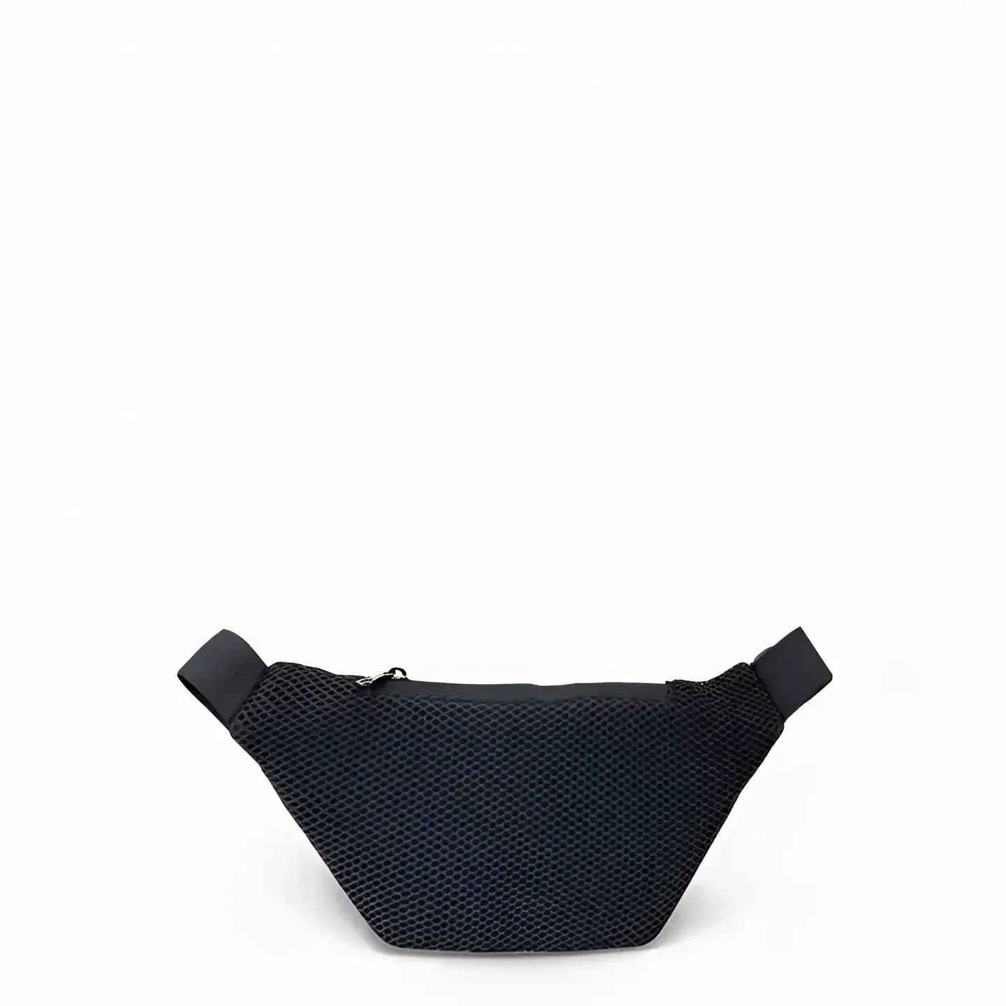Sac banane en maille noire, zip supérieur, sangles ajustables, design artistique recyclé