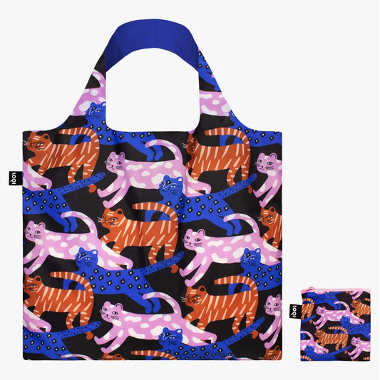 Sac recyclé glitter power cat avec motif de chats cartoon rose, orange et bleu
