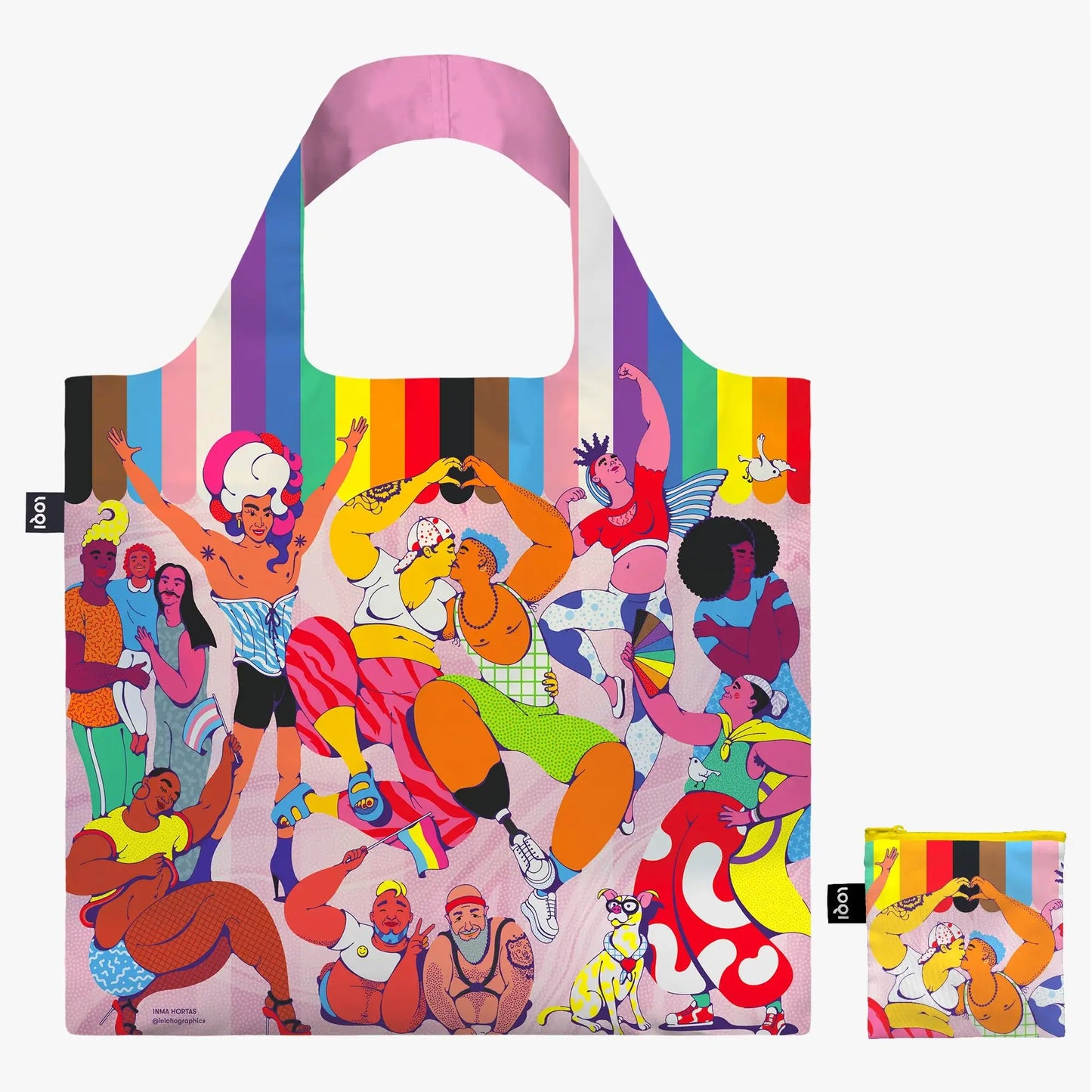 Sac recyclé pride avec illustration inclusive de personnes diverses et chien, conscience écologique
