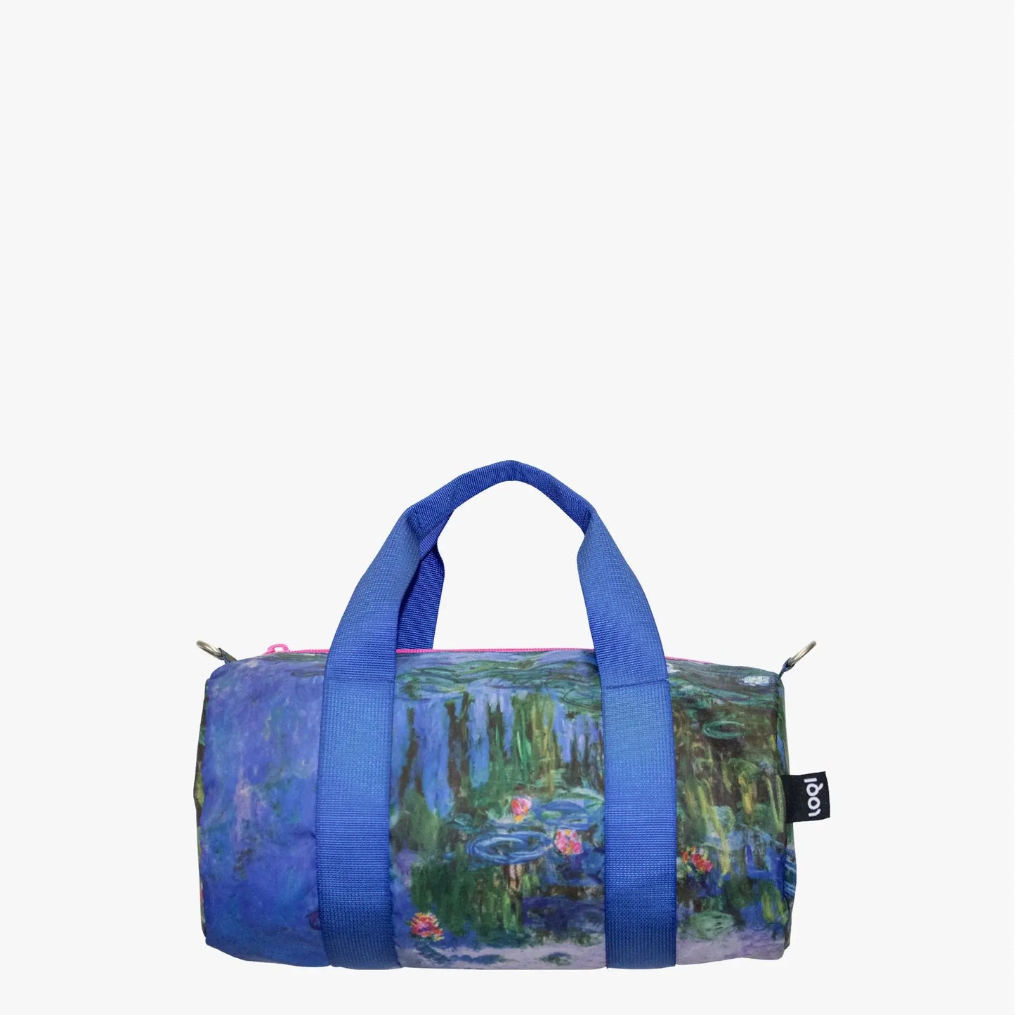 Sac week-end moyen Claude Monet avec duffel bag à poignées bleues et impression Nénuphars