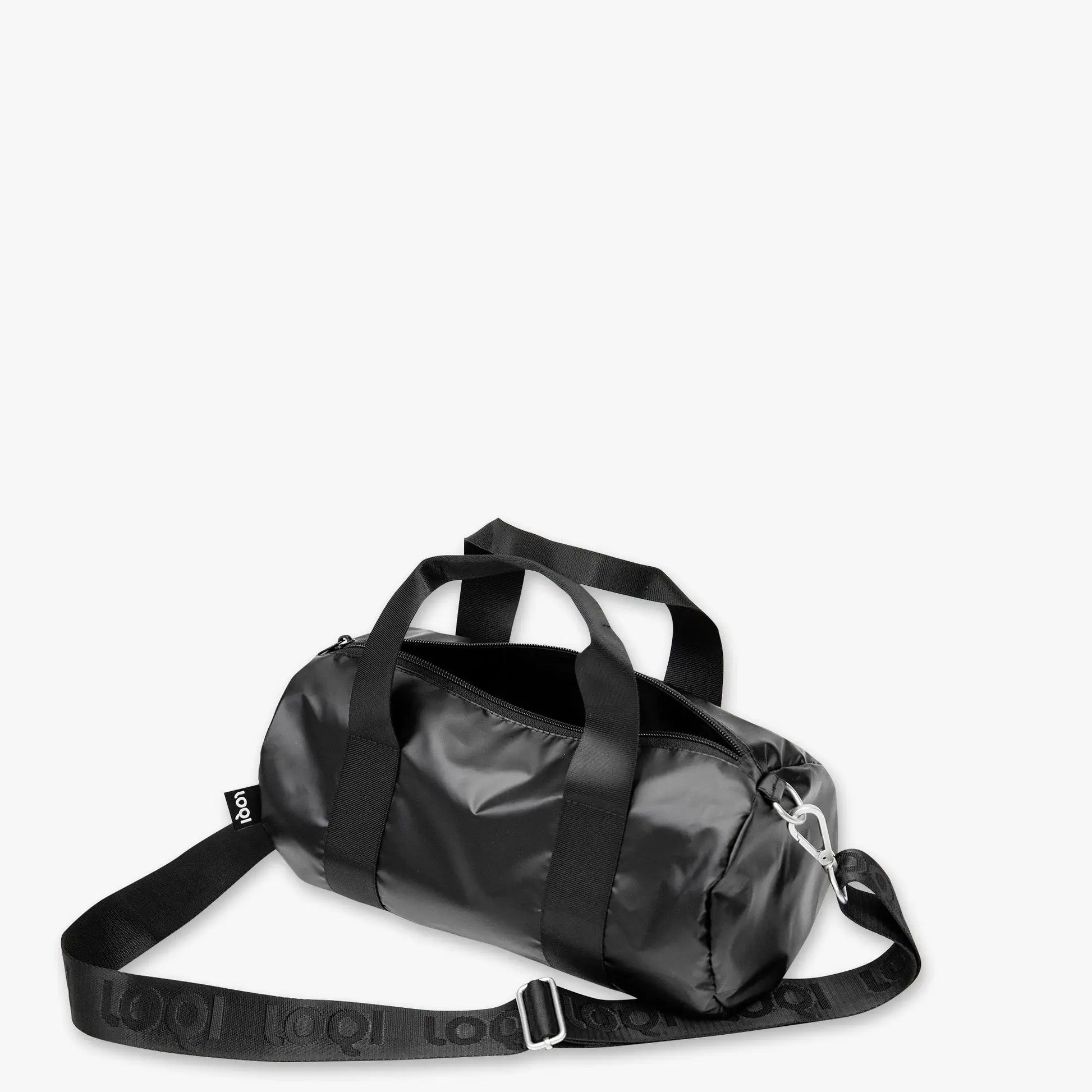Sac week-end noir brillant, résistant à l’eau, avec sangle