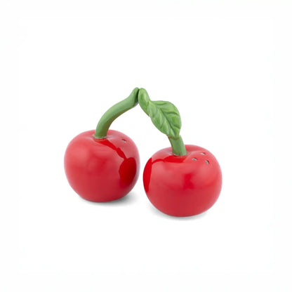 Salière poivrière cerise rouge émaillée, usage quotidien chaleureux