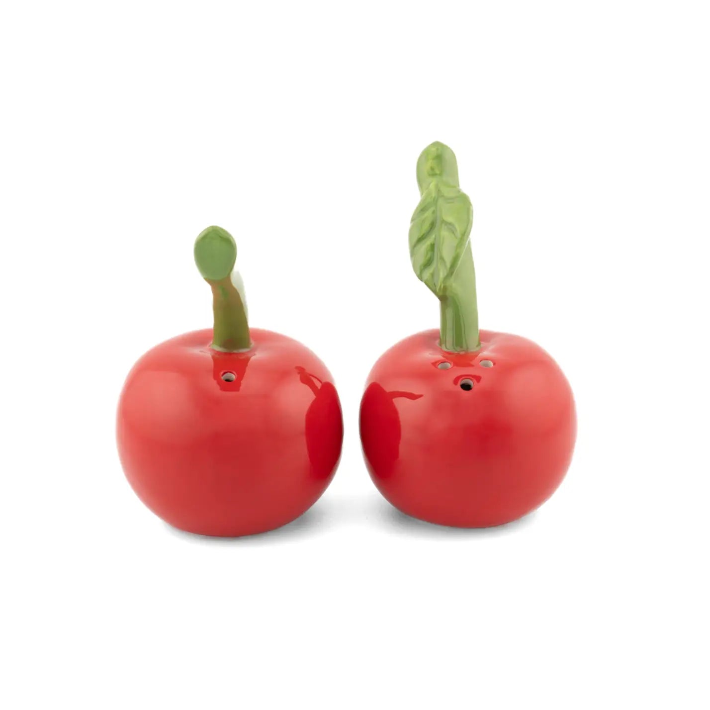 Salière poivrière cerise rouge en céramique émaillée, usage quotidien chaleureux