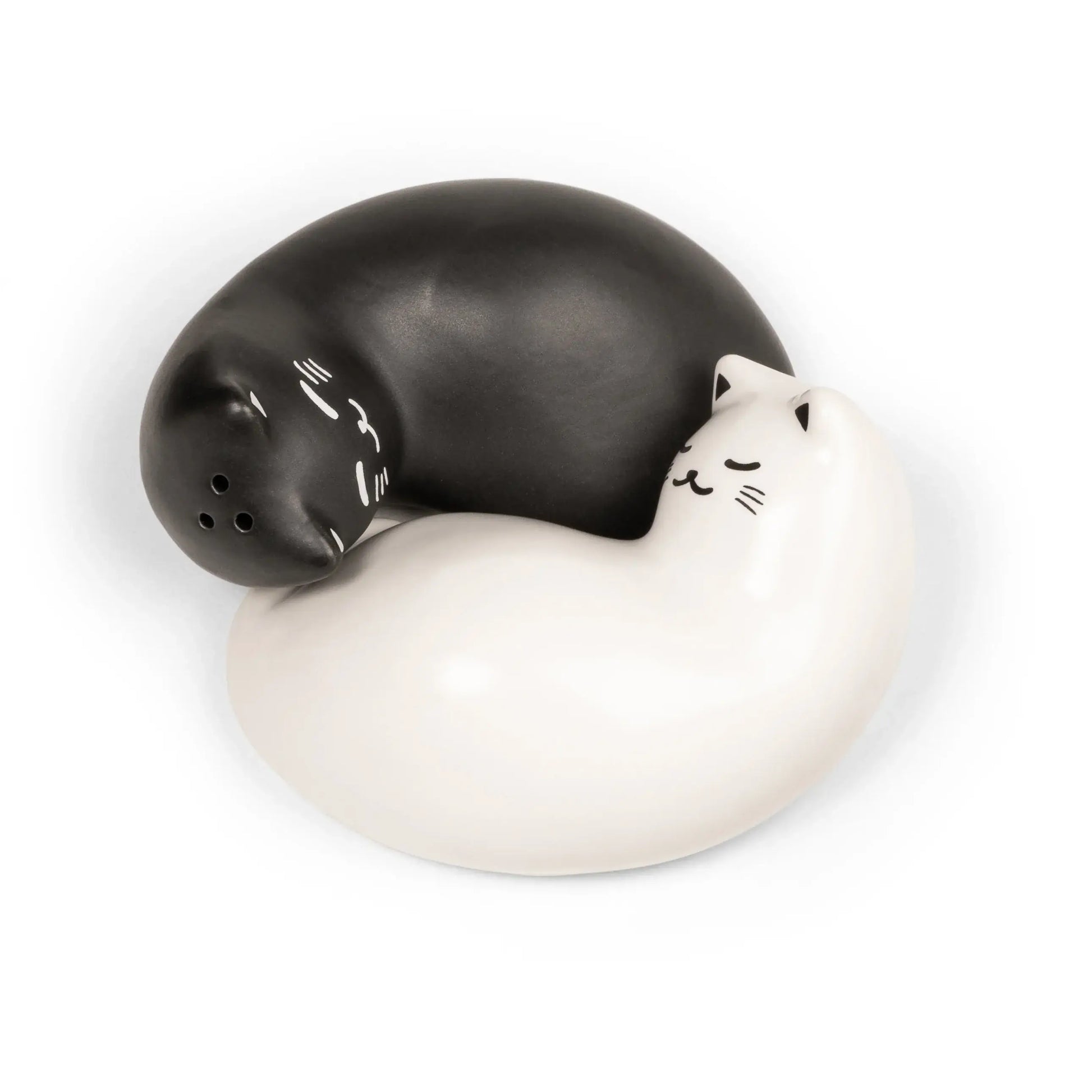 Salière poivrière chat en céramique noir et blanc, finition soignée