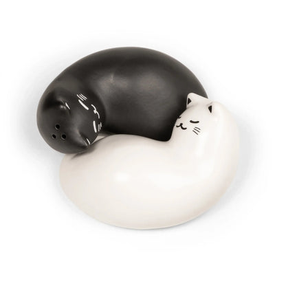 Salière poivrière chat en céramique noir et blanc, finition soignée