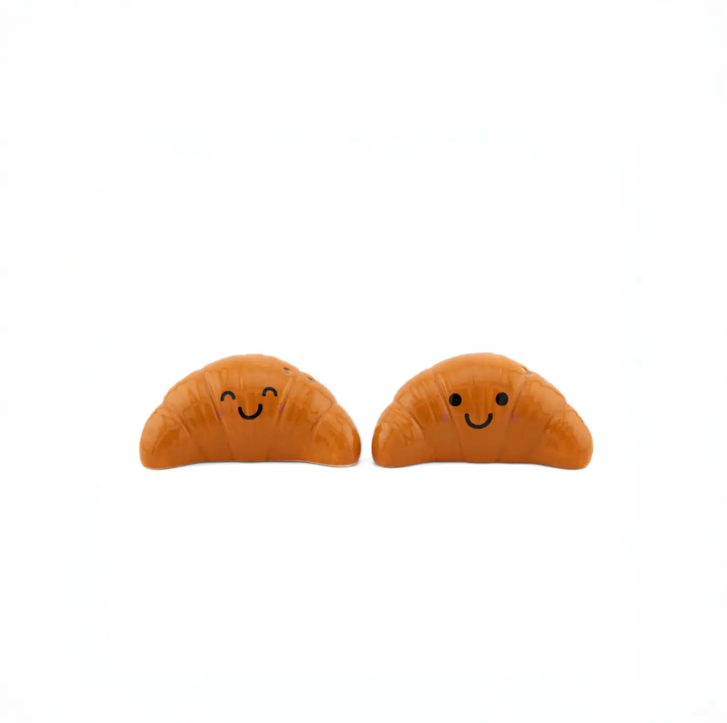 Deux poivrières croissant orange souriantes, finition soignée, idée cadeau fun