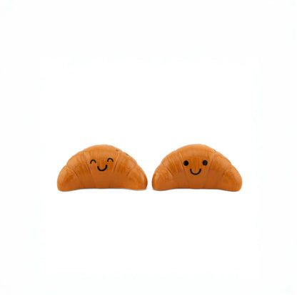 Deux poivrières croissant orange souriantes, finition soignée, idée cadeau fun