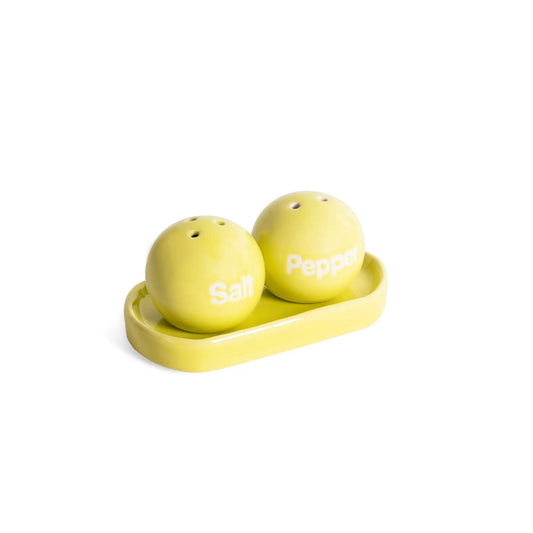 Salière poivrière ping pong jaune en céramique verte lime ludique