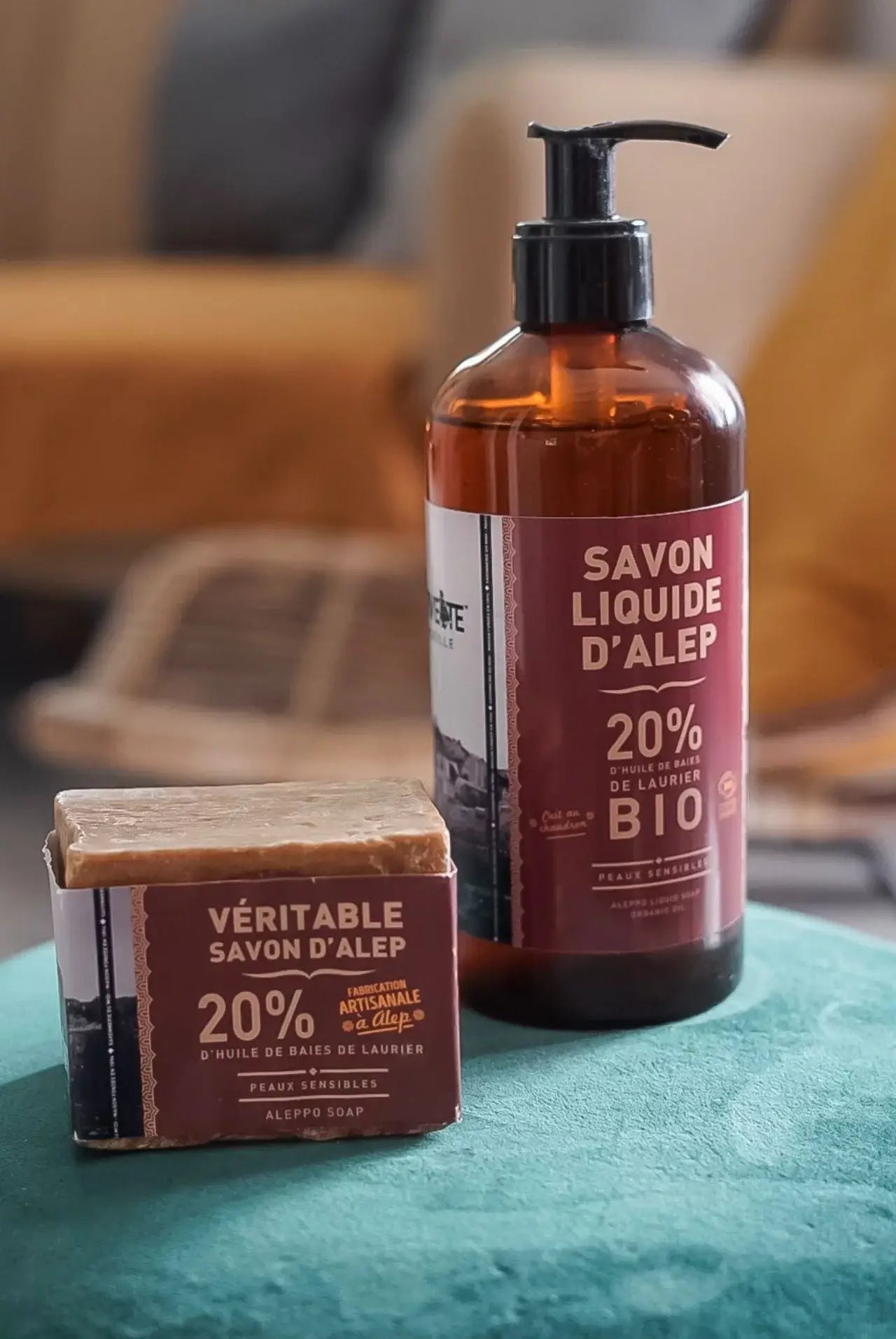 Deux bouteilles de savon d’alep liquide bio mains aux ingrédients naturels