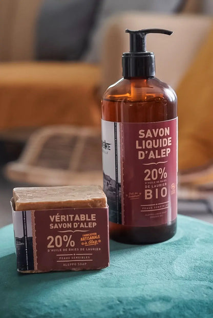 Deux bouteilles de savon d’alep liquide bio mains aux ingrédients naturels