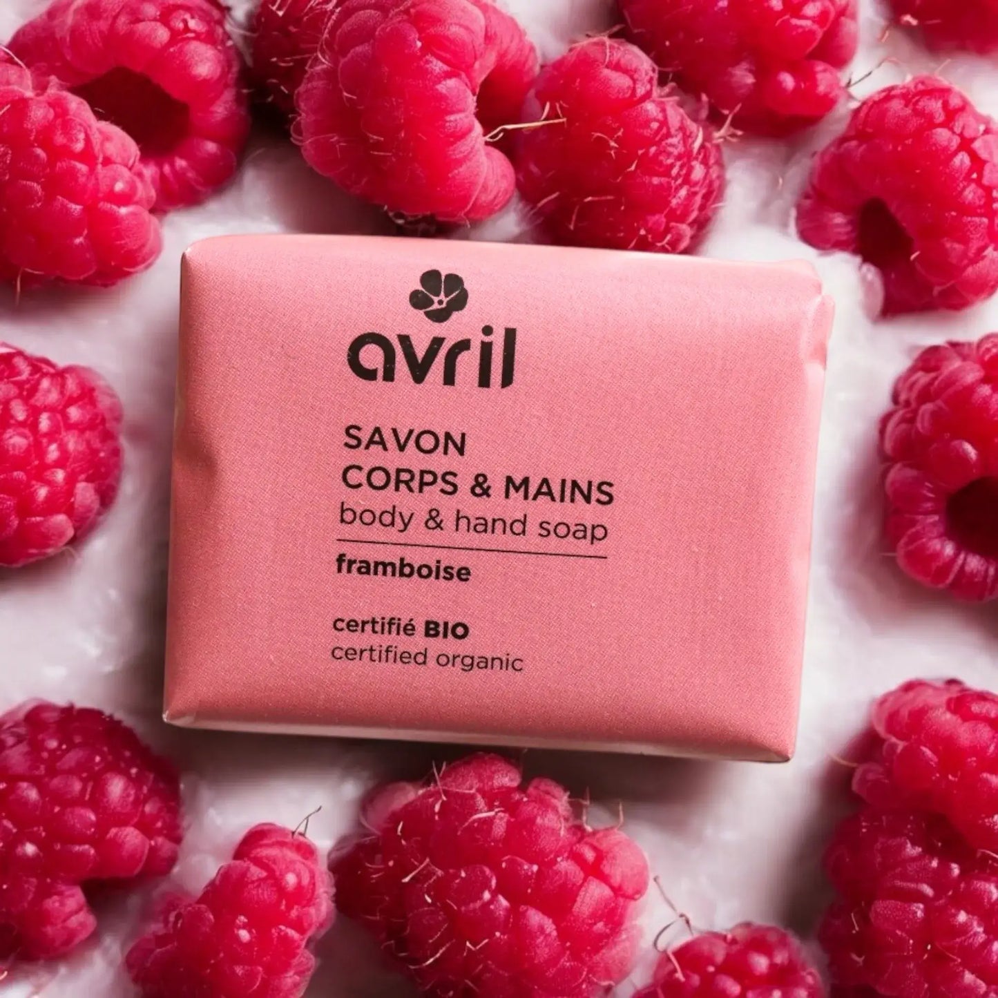 Savon main corps solide Avril Framboise 100g bio plaisir sensoriel