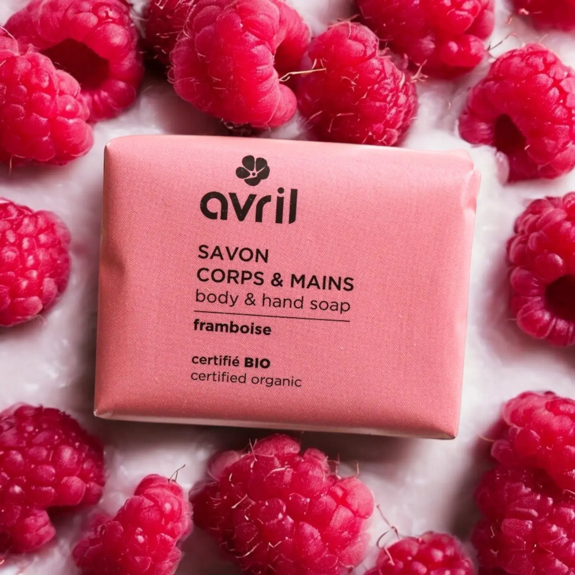Savon main corps solide Avril Framboise 100g bio plaisir sensoriel