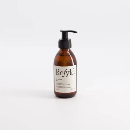 Savon parfumé Refyld 290ml en verre ambré avec pompe noire