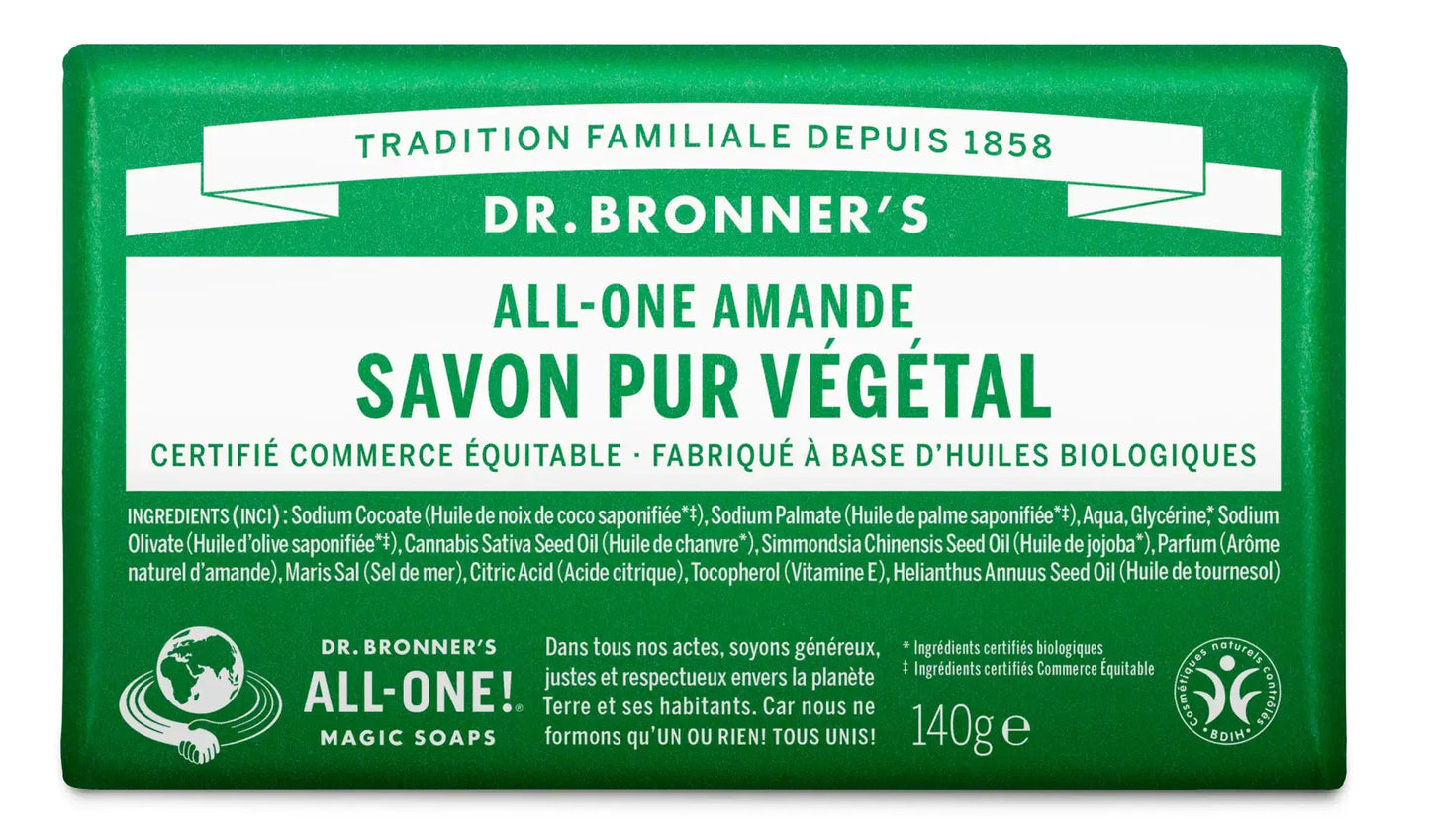 Savon solide pur végétal amande 140g, parfum subtil bio